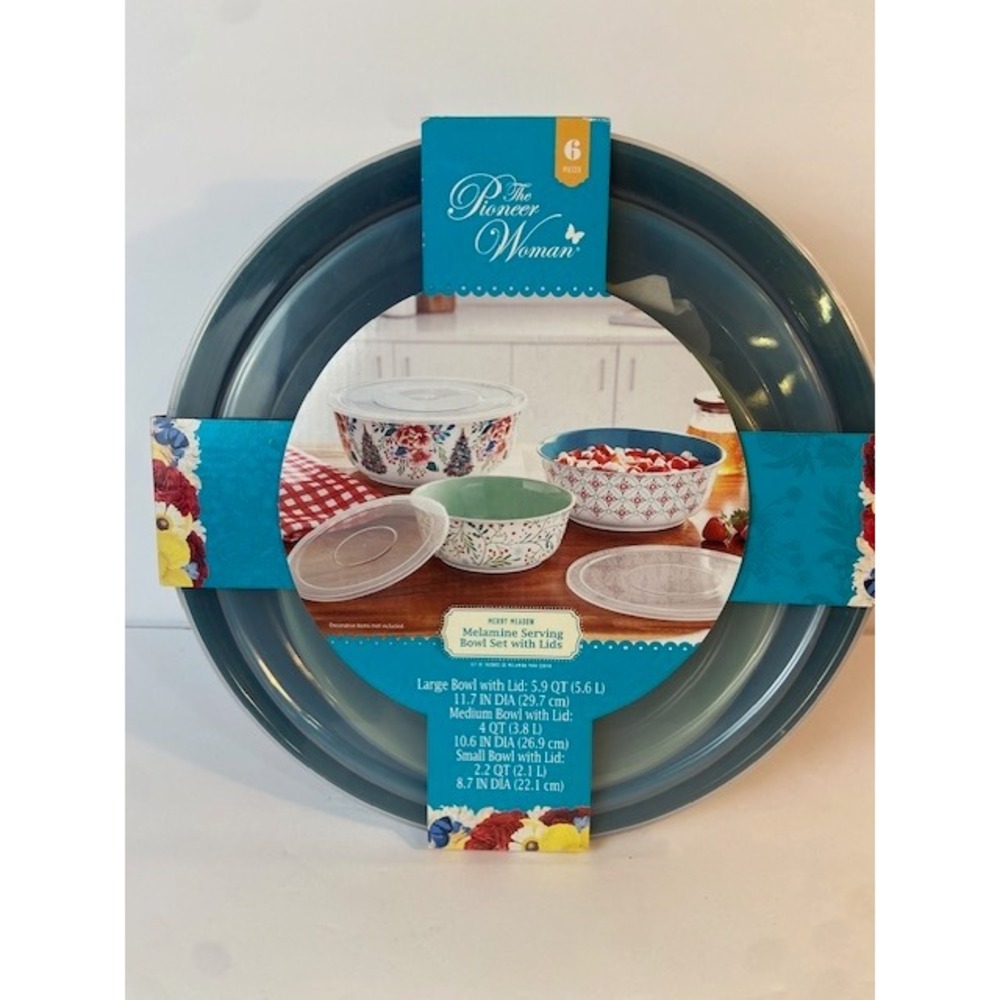 Pioneer Woman Merry Meadow Melamine Serving Bowl Set 6 Piece Christmas Floral